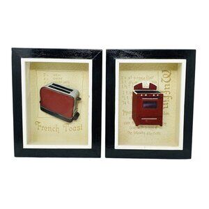 Kitchen Wall Art 3D Black Red Stove Toaster Shadow Boxes Decor Arister 2004